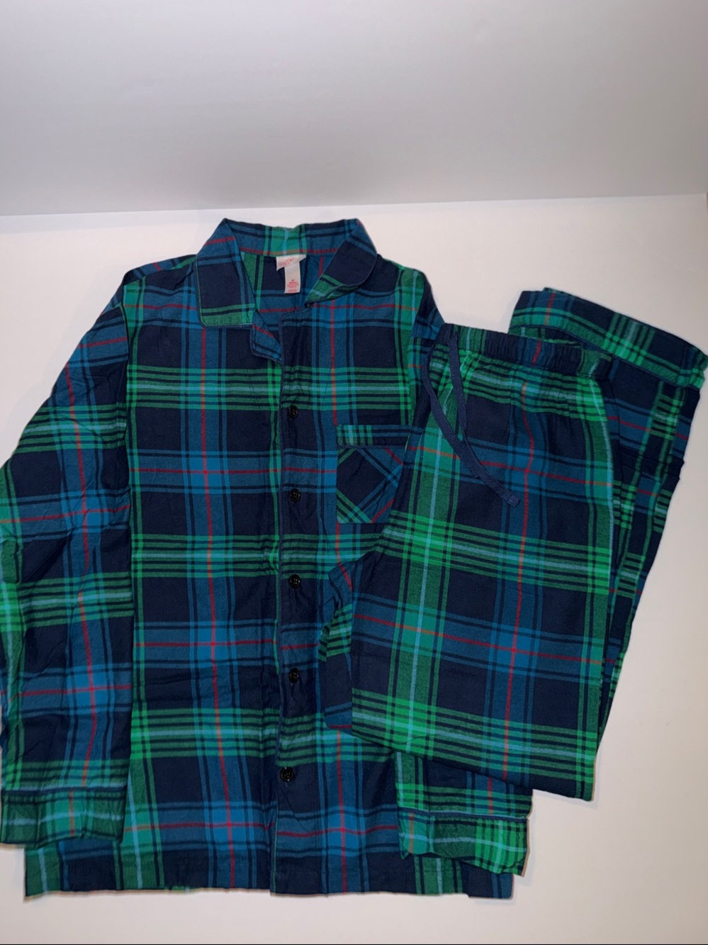 Men’s Navy, Green & Red Plaid Long Sleeve Holiday Pajama Set - Christmas